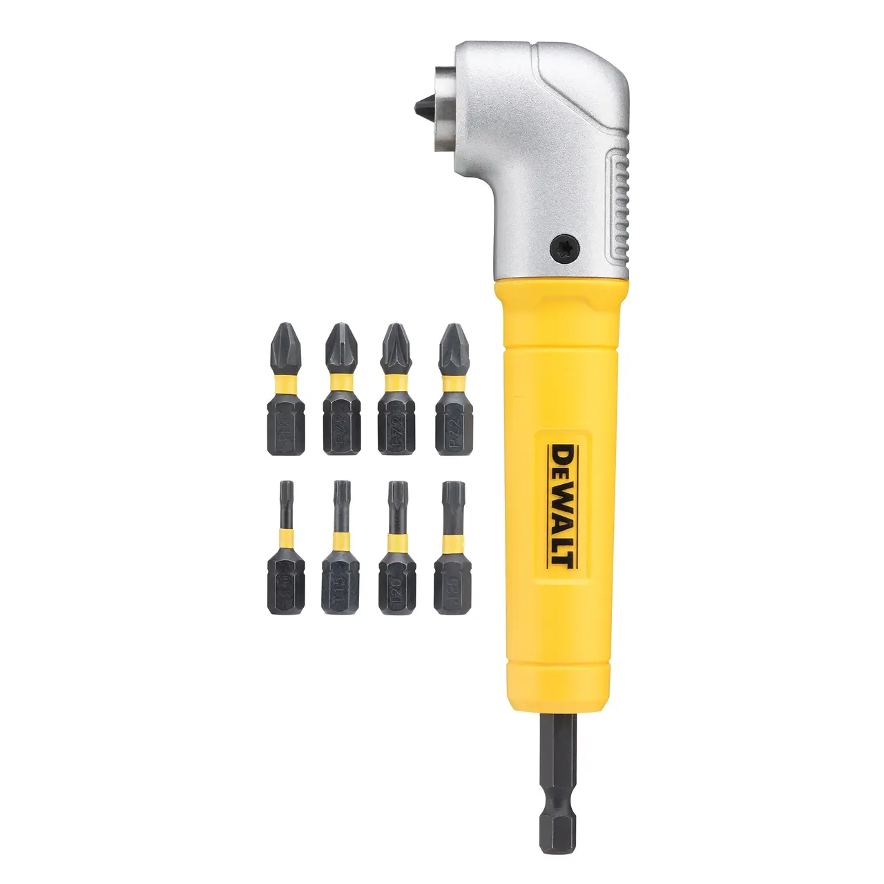 90° Right Angle Attachment Set With 9 x 25mm Screwdriver Bits (10 Pc.)