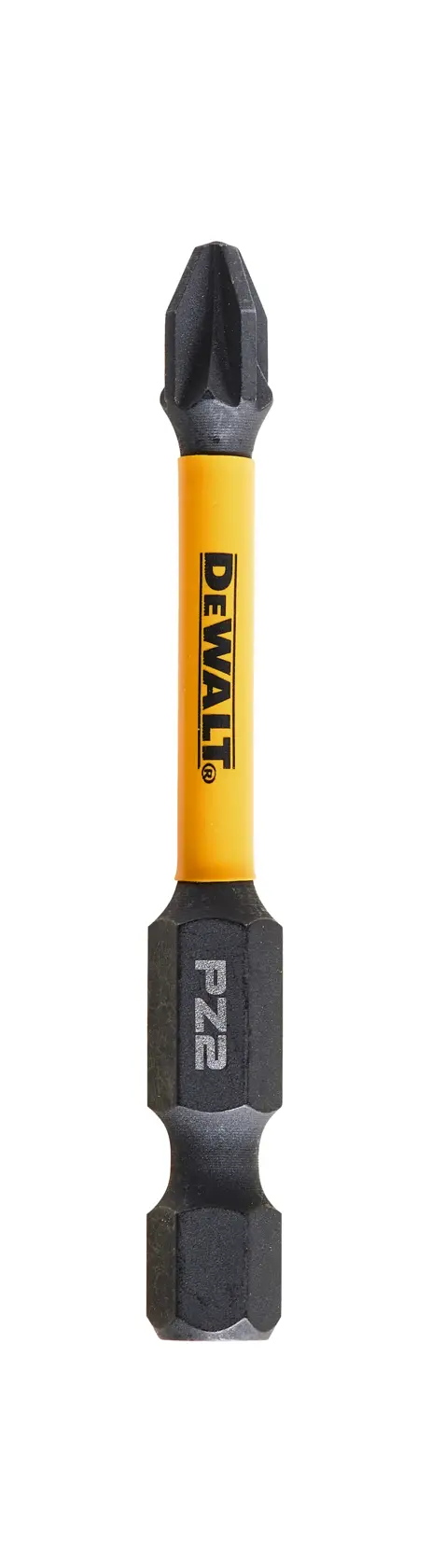 DEWALT DT7391T yellow and black screwdriver bit with PZ2 marking, shown on a white background.