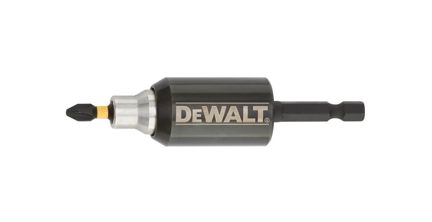 DEWALT magnetic bit holder with screwdriver bit, designed for use with power tools.