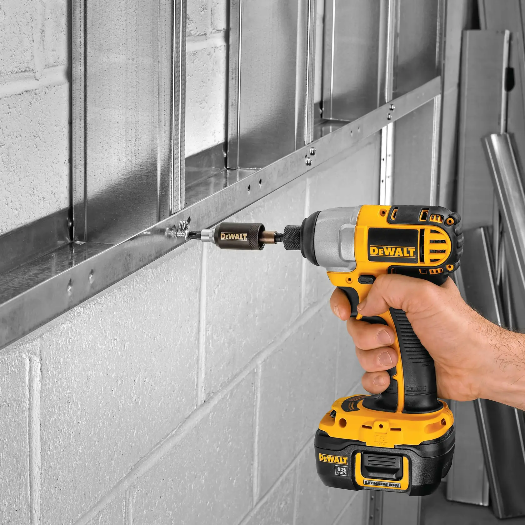 Graphic showing DEWALT XTREME Sub-Compact Series branding with the slogan 'Compact and Performance Packed' on a yellow background.