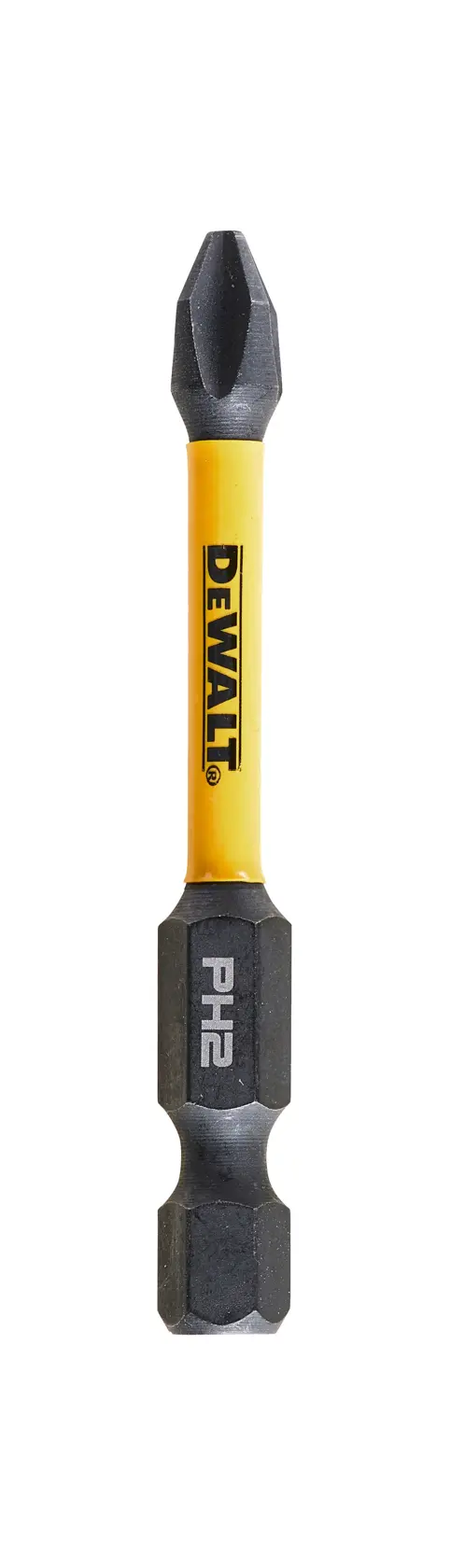 DEWALT DT7998T PH2 screwdriver bit with yellow shaft and black tips, designed for power tools.