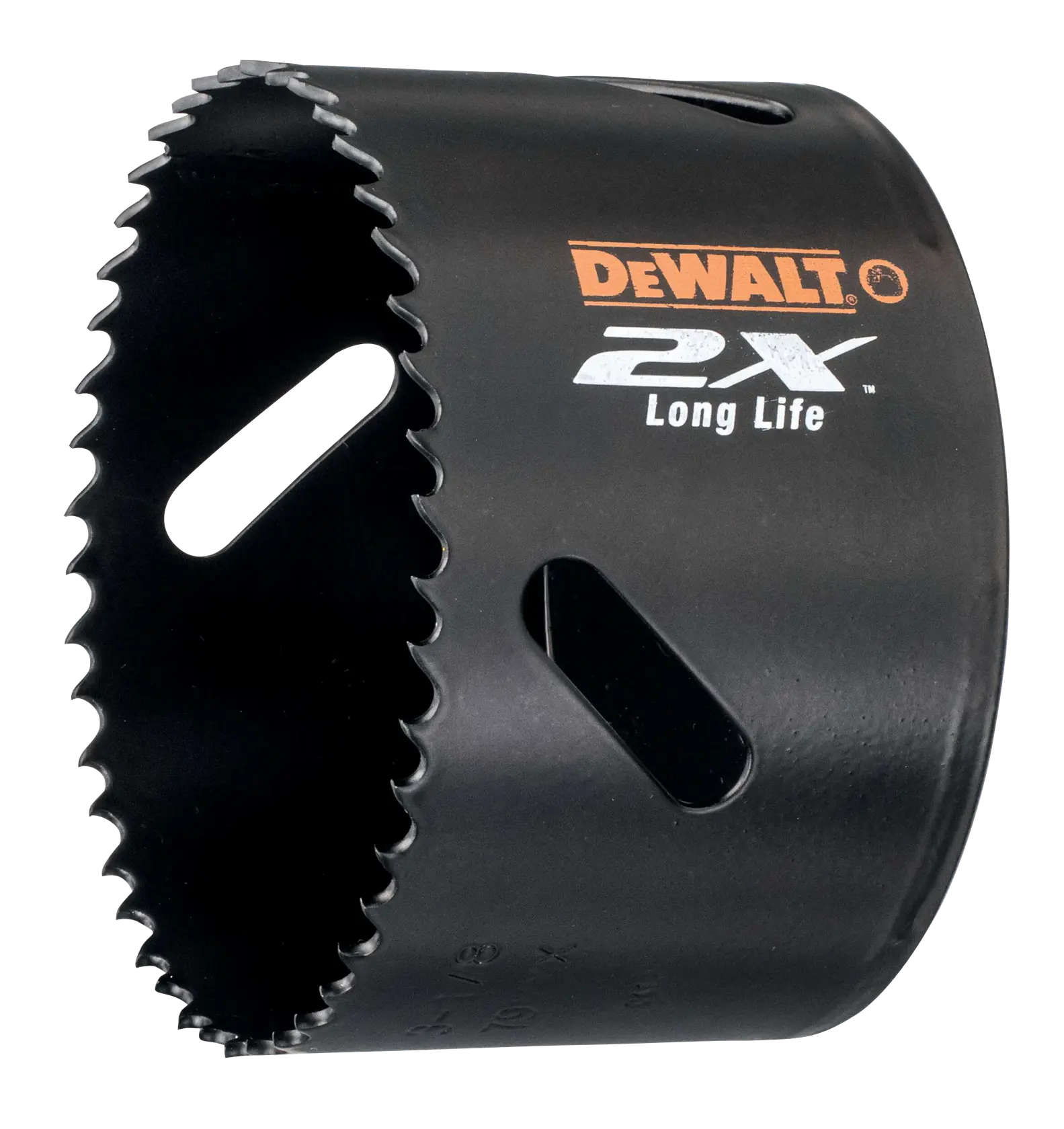 DEWALT DT8168L black hole saw with sharp teeth and 2X Long Life logo visible on the surface.