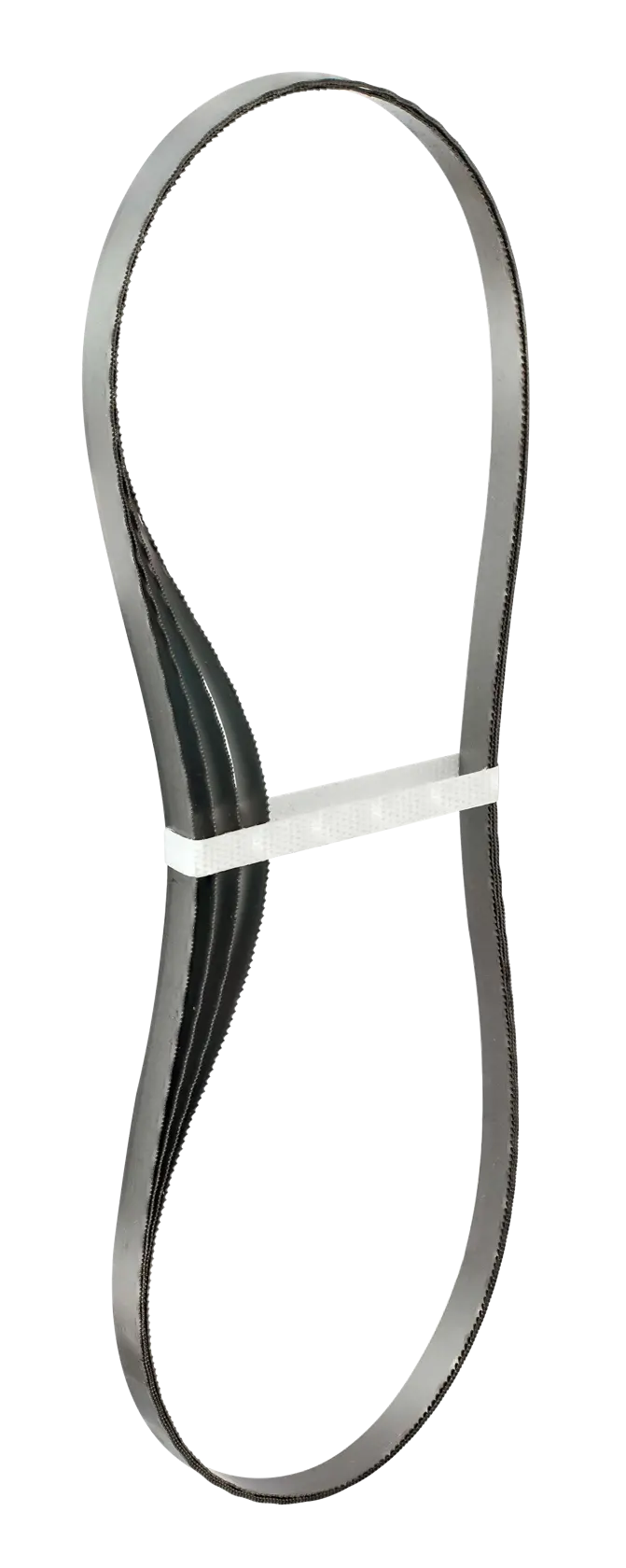 Pack of DEWALT metal band saw blades looped and held together with a white strap.