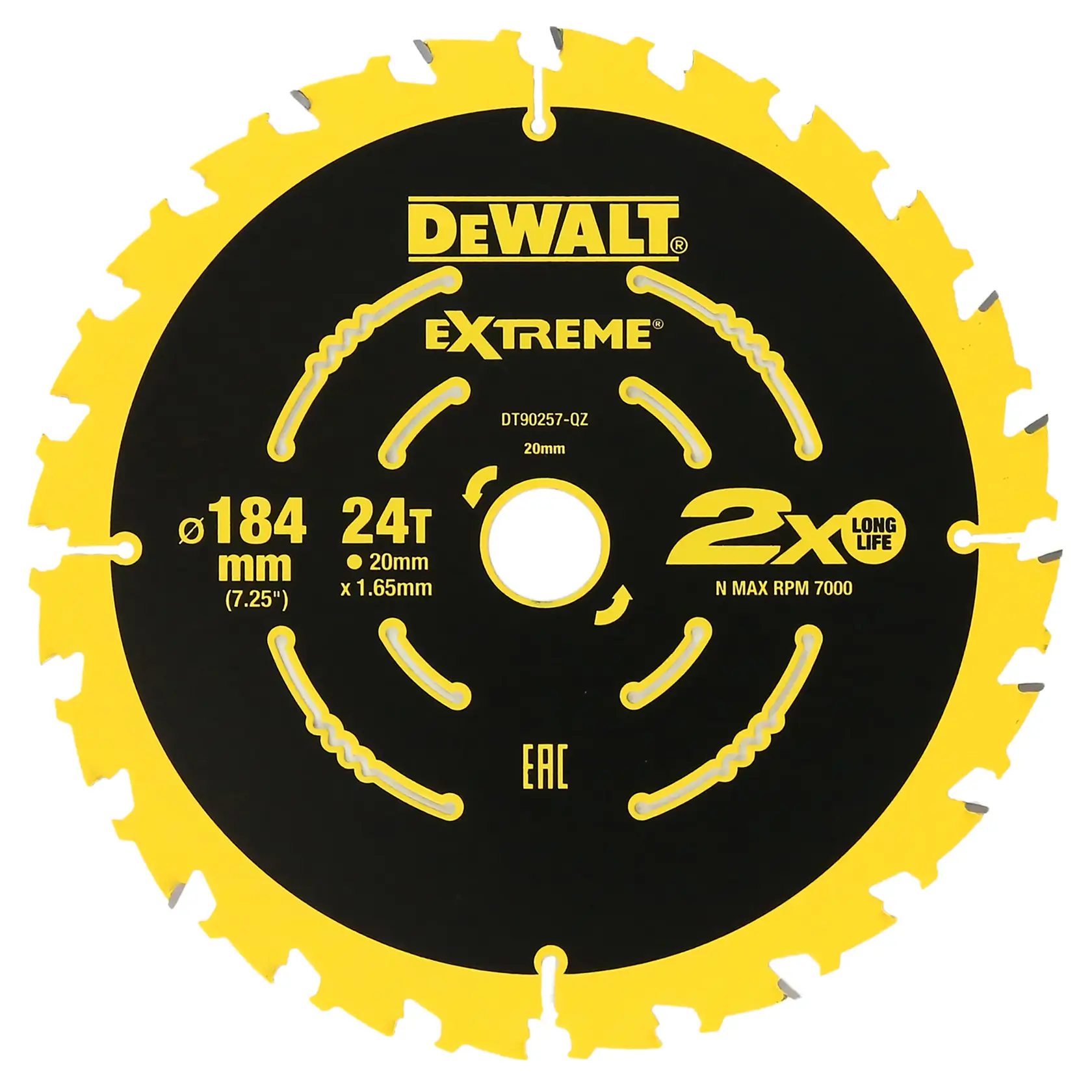 Graphic showing DEWALT XTREME Sub-Compact Series branding with the slogan 'Compact and Performance Packed' on a yellow background.
