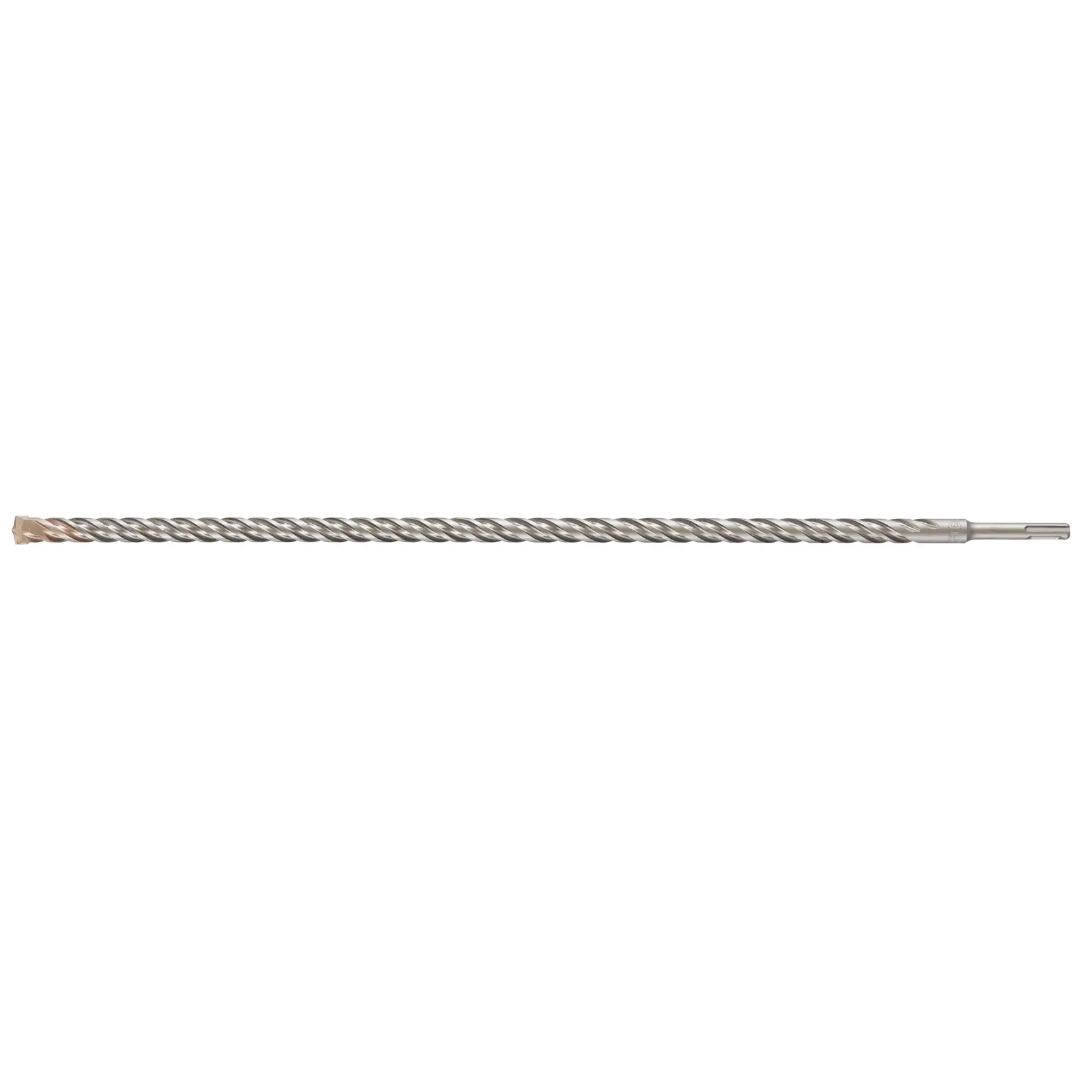 Long DEWALT DT9583 SDS Plus masonry drill bit, straight and spiral fluted for efficient drilling.