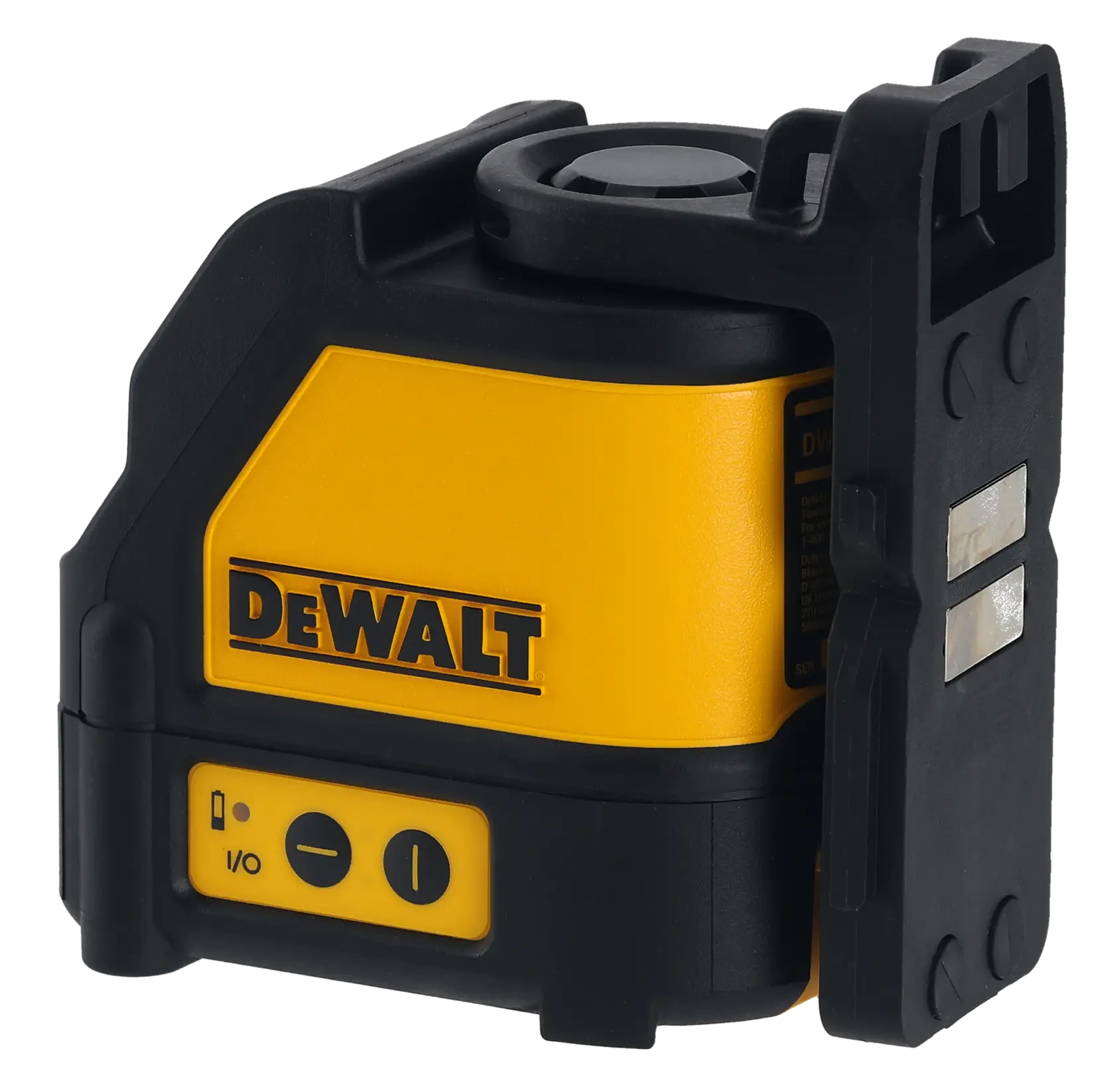 A DEWALT DW088K yellow and black self-leveling cross line laser tool, designed for precise alignment tasks in construction and photography.
