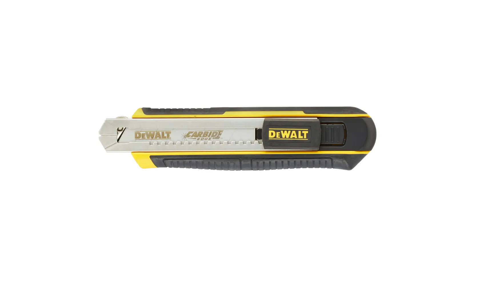 DEWALT utility knife with retractable blade and yellow-black handle, suitable for cutting tasks.
