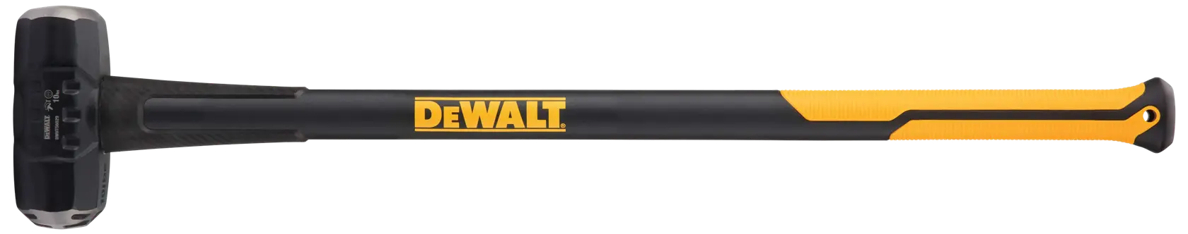 A DEWALT sledgehammer with a black and yellow handle and a metal head, shown against a white background.
