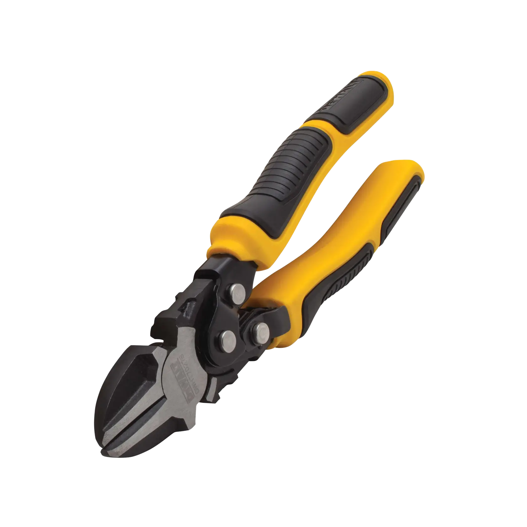 A pair of DEWALT DWHT70275 cutting pliers with yellow and black ergonomic handles, shown against a white background.