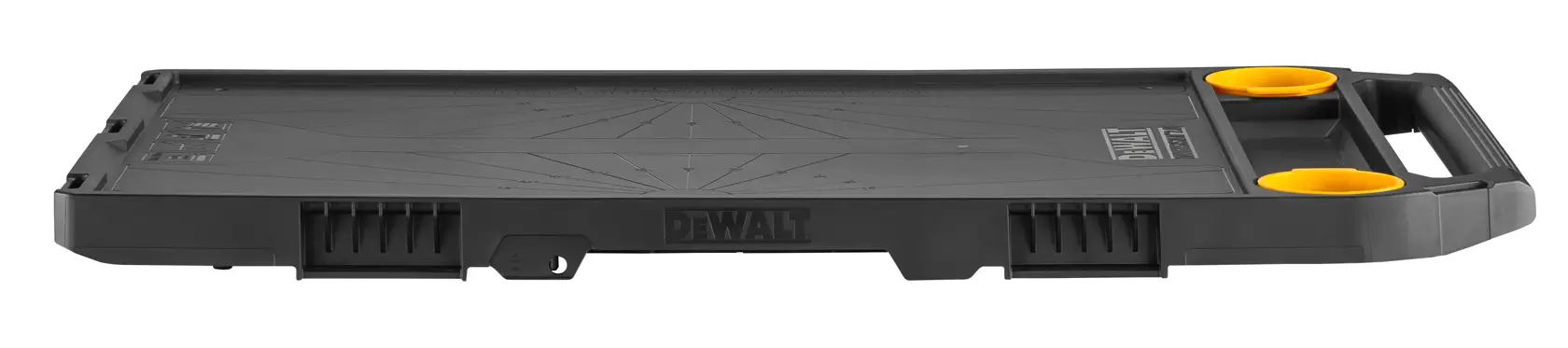 DEWALT ToughSystem 2.0 promotional graphic with the slogan 'Storage Built to Handle It' in large, bold yellow lettering on a dark, textured background.