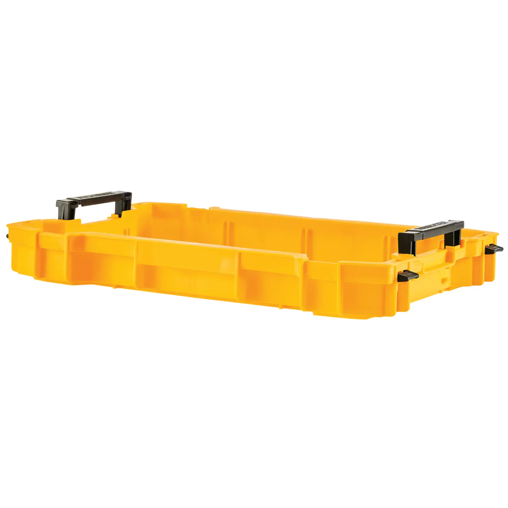 DEWALT ToughSystem 2.0 promotional graphic with the slogan 'Storage Built to Handle It' in large, bold yellow lettering on a dark, textured background.